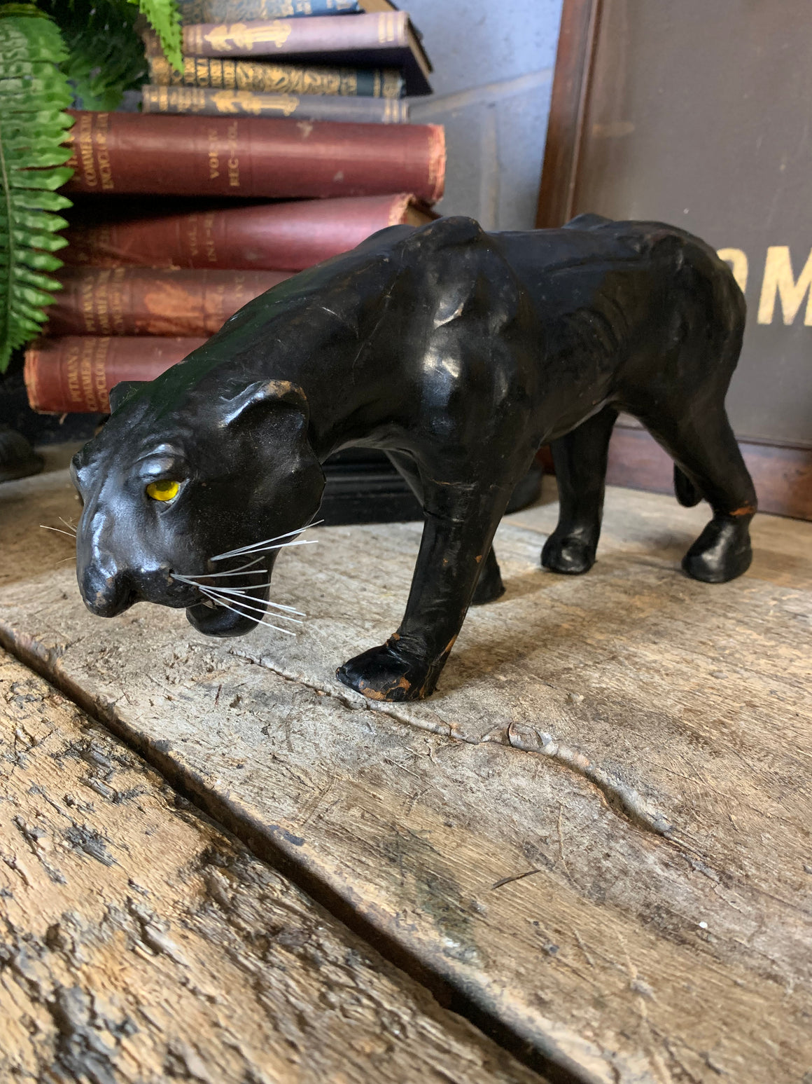 A rare mid century black leather panther (37cm)