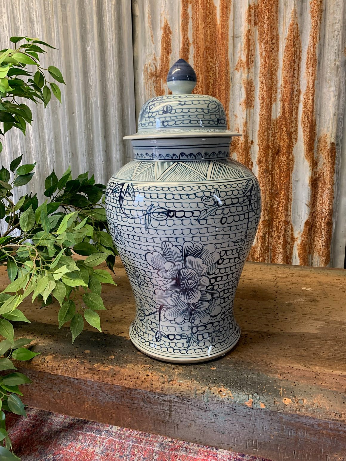 A very large blue and white Chinese lidded ginger jar