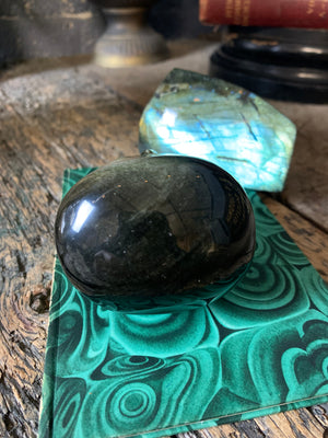 A carved obsidian head
