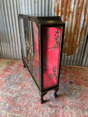 An ebonised Chinoiserie display cabinet