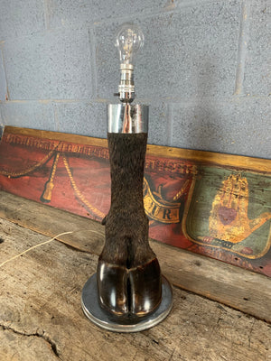 A large taxidermy hoof table lamp