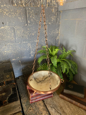 An alabaster and copper plafonnier pendant ceiling light