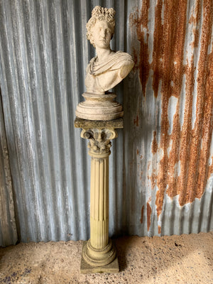 A cast stone bust of Apollo on a column pedestal #1