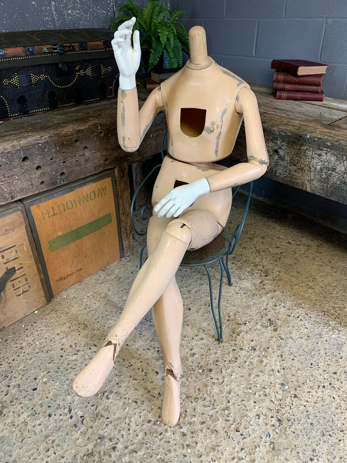 A vintage articulated full form mannequin or lay figure