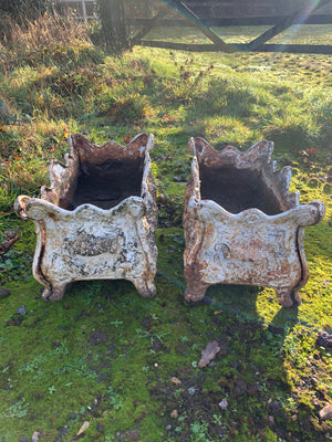 A pair of white Rococo style cast iron planters - original condition