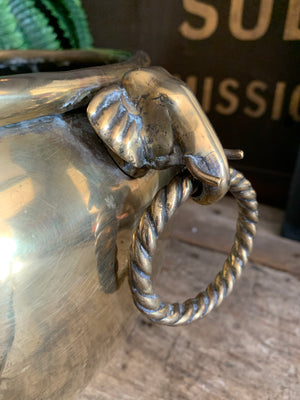 An Anglo-Indian brass jardiniere with elephant head handles