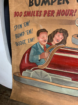 A hand painted canvas fairground dodgems advertising banner