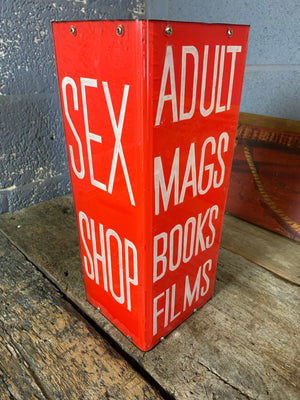 A red Sex Shop/Adult Mags, Books, Films trade sign