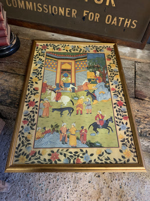 A large print of a Mughal silk painting ~ village scene