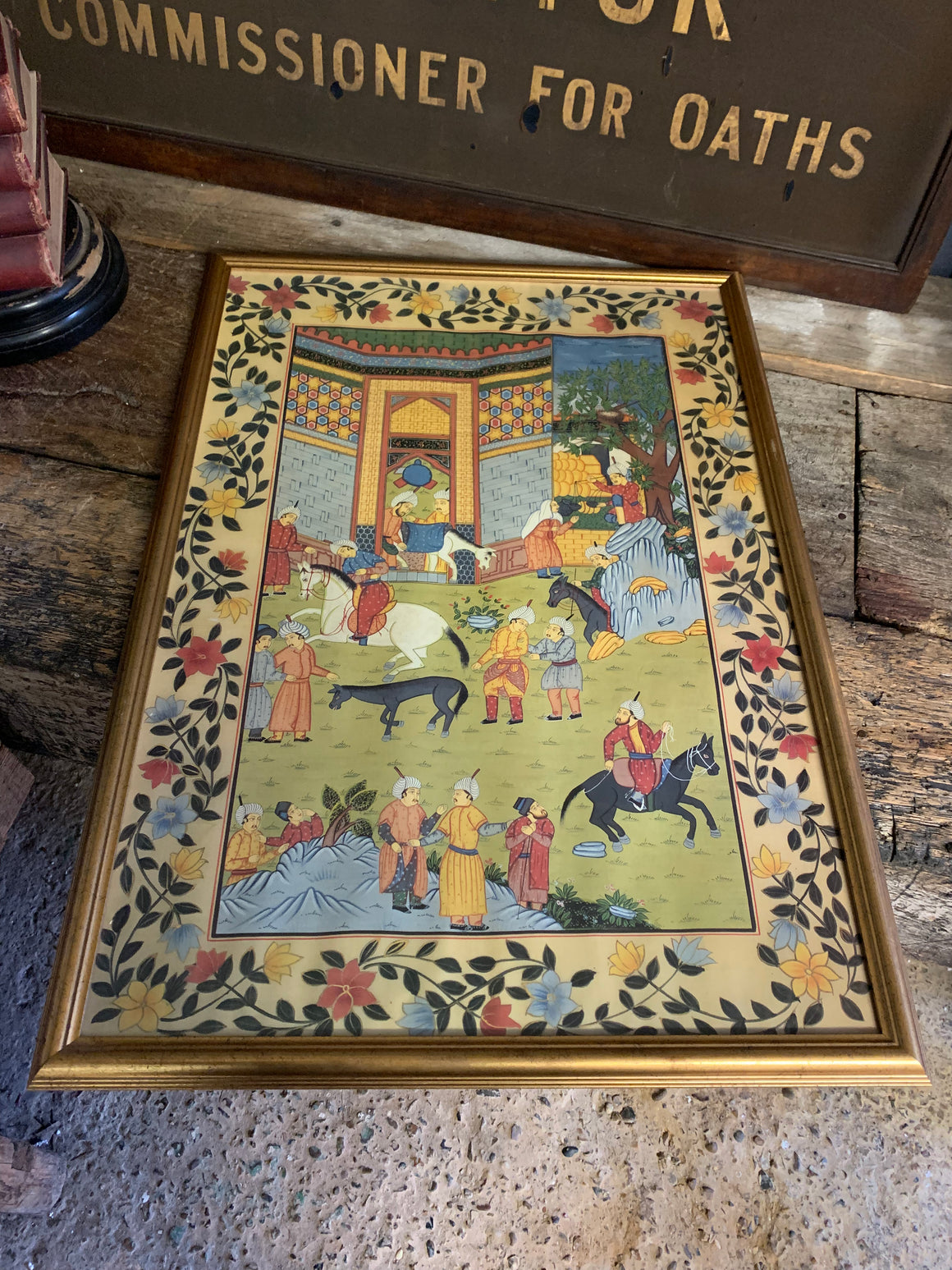 A large print of a Mughal silk painting ~ village scene