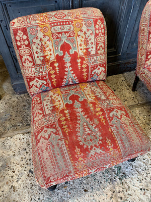 A pair of 19th century kilim carpet chairs