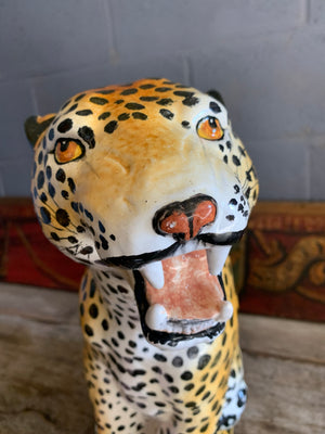 A large terracotta leopard statue made in Italy