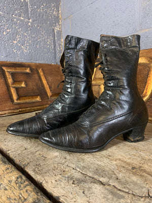 A pair of lace-up Victorian or Edwardian leather boots