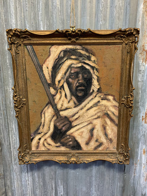 A large oil portrait painting of a Berber gentleman