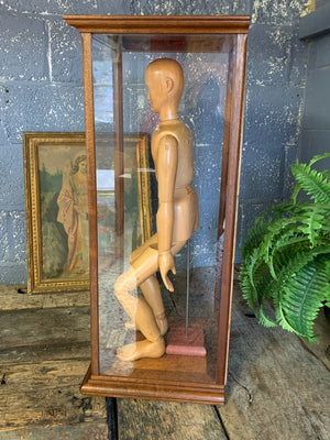A large carved wooden artist's lay figure, cased ~ 32”