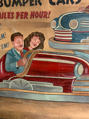 A hand painted canvas fairground dodgems advertising banner