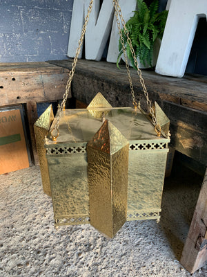 A large Gothic Revival brass pendant lantern