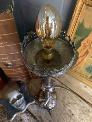 A pair of silver plated Gothic Revival lamps