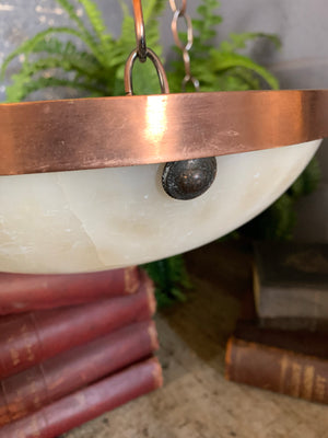 An alabaster and copper plafonnier pendant ceiling light