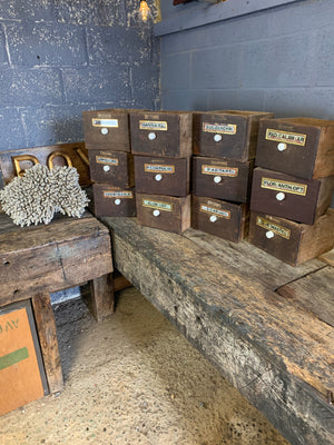 Apothecary drawers with original glass labels - available individually