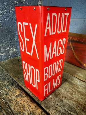 A red Sex Shop/Adult Mags, Books, Films trade sign