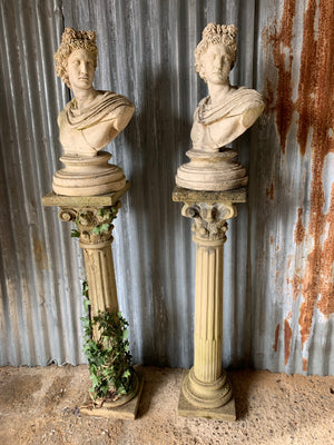 A cast stone bust of Apollo on a column pedestal #1