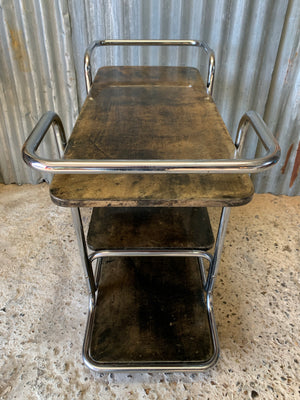 An Art Deco three tier chrome drinks trolley