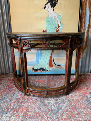 A rare Chinese demi-lune console table