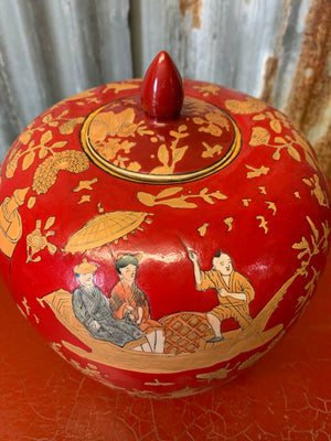 A red ginger jar
