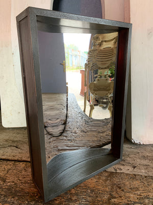A wooden ebonised fairground distortion mirror
