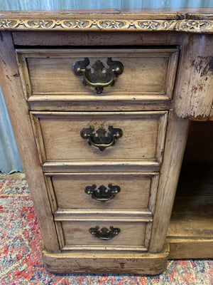 A Victorian limed oak pedestal desk