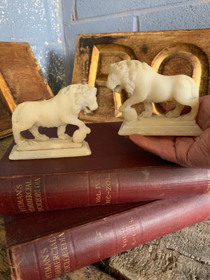 An opposing pair of Grand Tour alabaster Medici lions