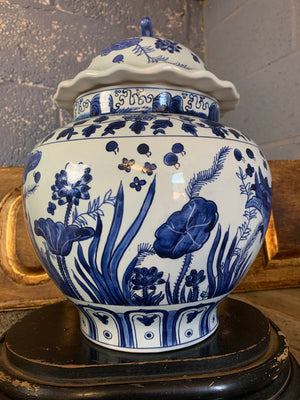 A large Chinese ginger jar - waterlily and fish motif