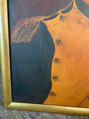 A framed oil on board painting of Napoleon