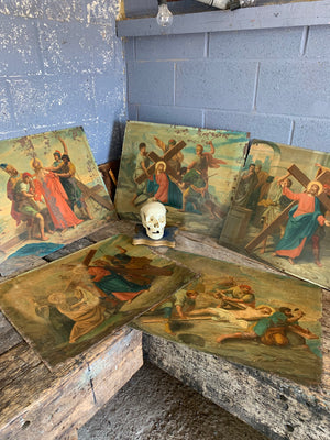 An individual large oil on tin Station of The Cross