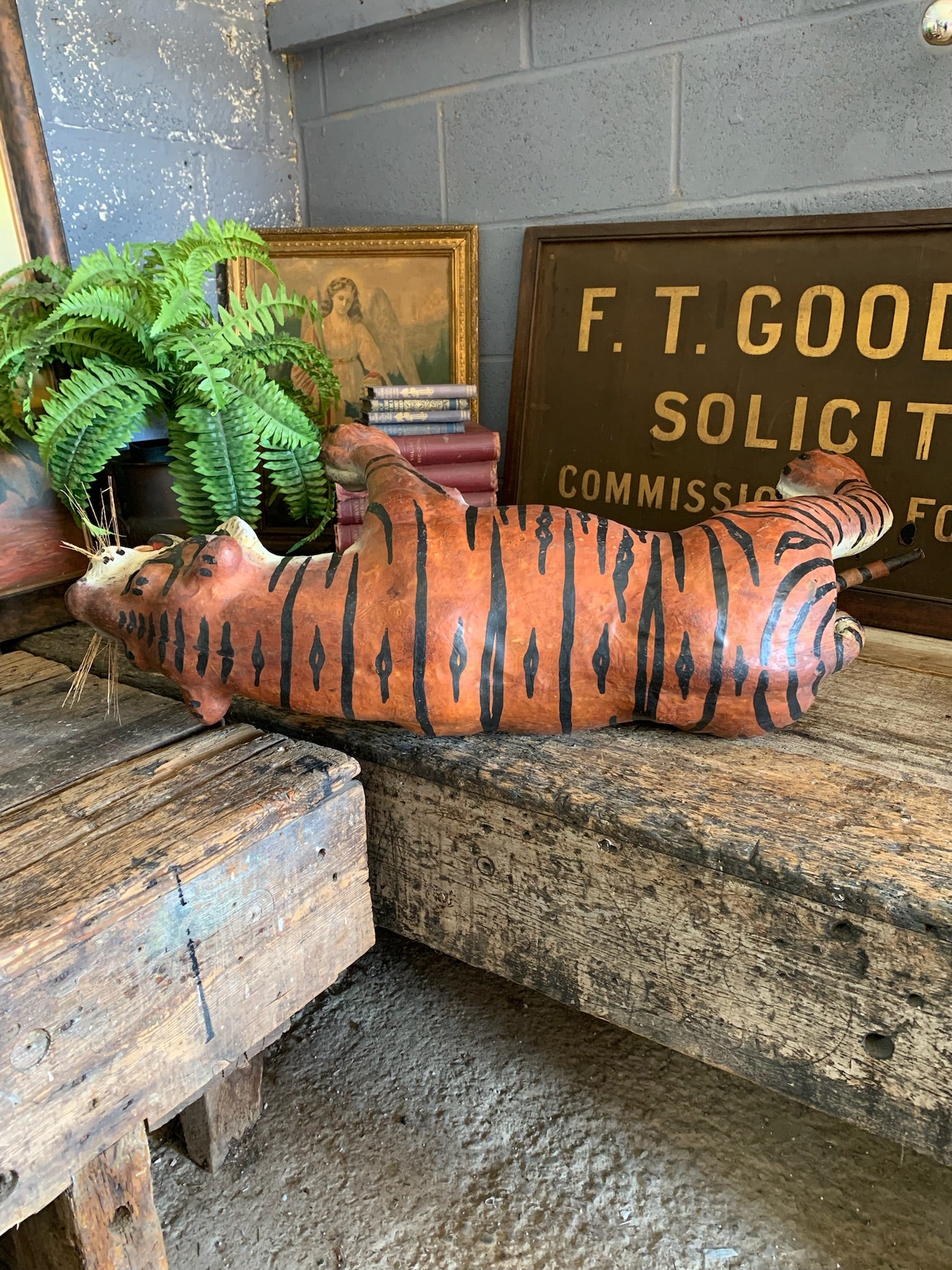 Mid 20th Century Extra Large Leather Wrapped Tiger Statue