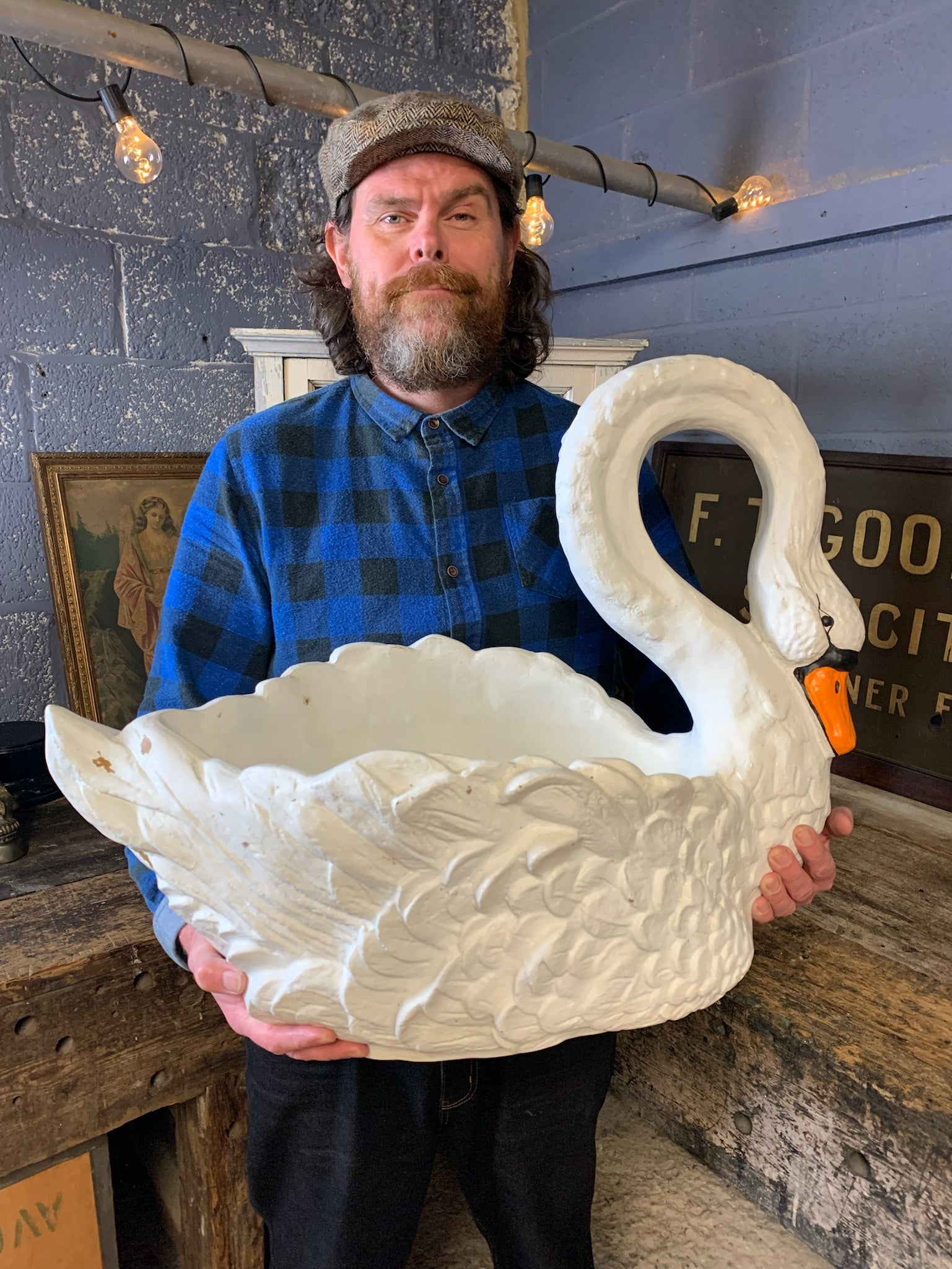 large plastic swan planter A very large faux stone swan planter