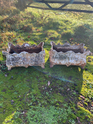 A pair of white Rococo style cast iron planters - original condition