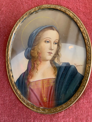 A signed 19th Century miniature painting of Perugino's Madonna