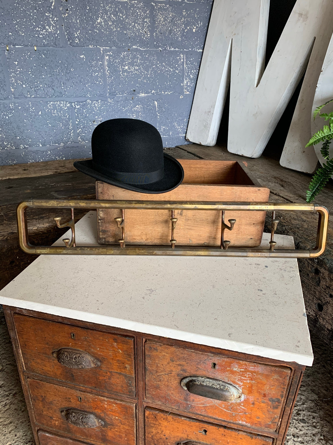 Art Deco brass 5 swivel hook coat/hat rack