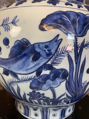 A large Chinese ginger jar - waterlily and fish motif
