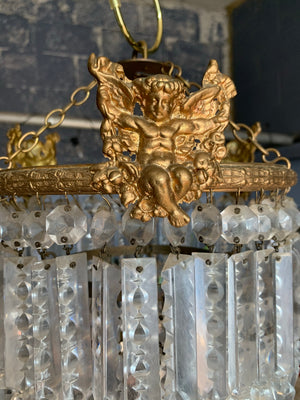 A gilt three tier crystal lustre chandelier - medium