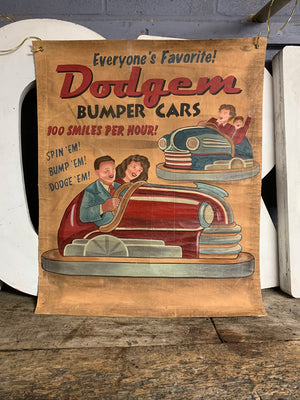 A hand painted canvas fairground dodgems advertising banner