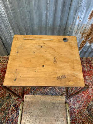 A steel and wood school desk with lab stool ~ 2