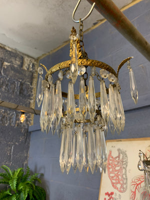 A petite gilt two tier crystal icicle droplet chandelier ~ 2