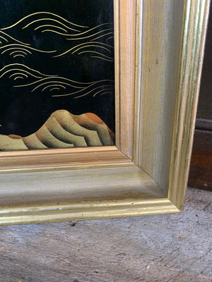 A black lacquered Chinoiserie panel