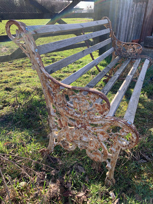 A rare Coalbrookdale Nasturtium pattern cast iron garden bench