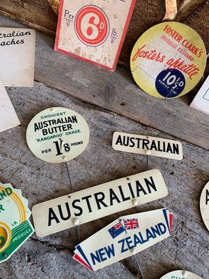A large collection of butcher's and grocer's labels