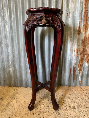 A Chinese jardinière pedestal stand with rose marble top