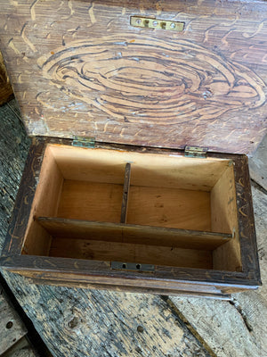 A scumble glaze wooden box inscribed ‘Hugh 1923’